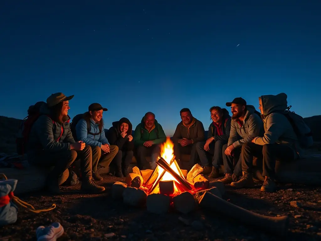 A group of hunters are gathered around a campfire, sharing stories and experiences from their hunting adventures, fostering a sense of community and camaraderie.
